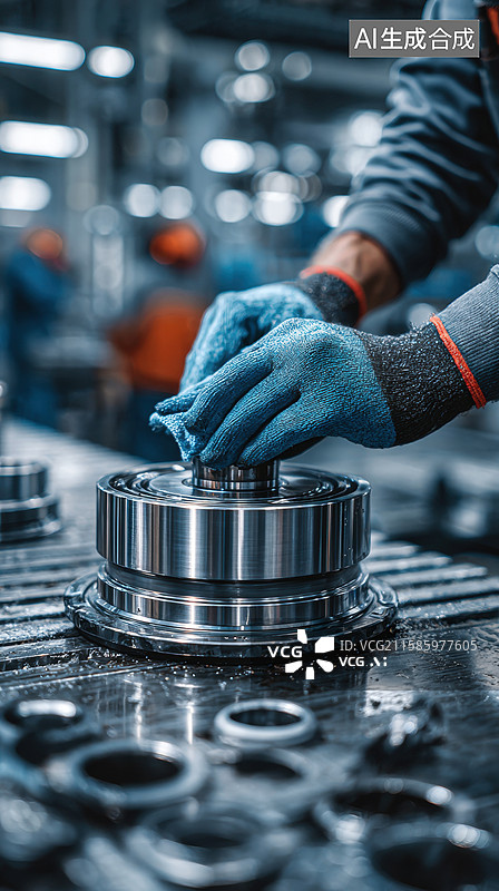 【AI数字艺术】工人在车间组装金属部件图片素材