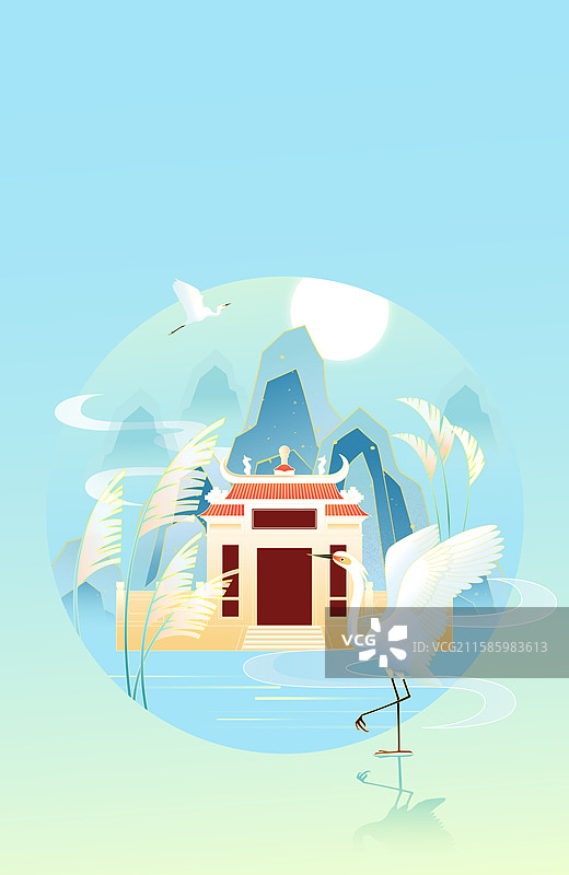 国风节气白露澳门城市建筑矢量插画图片素材