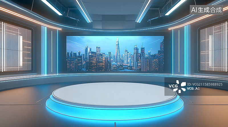 【AI数字艺术】未来感城市演播直播空间图片素材