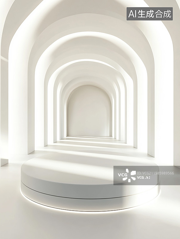 【AI数字艺术】白色未来感产品展示舞台图片素材