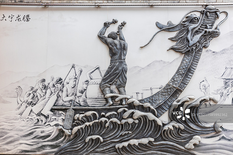 赛龙舟雕刻雕塑壁画图片素材