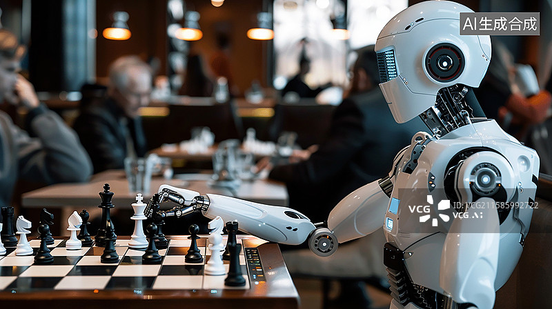 【AI数字艺术】机器人与人类的棋局，AI时代的智慧博弈图片素材
