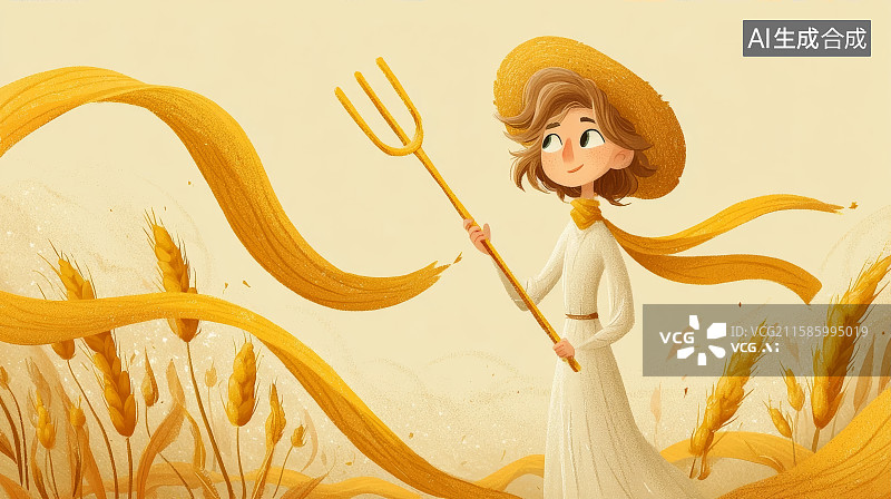 【AI数字艺术】金色麦田卡通插画图片素材