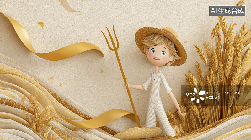 【AI数字艺术】金色麦田卡通插画图片素材