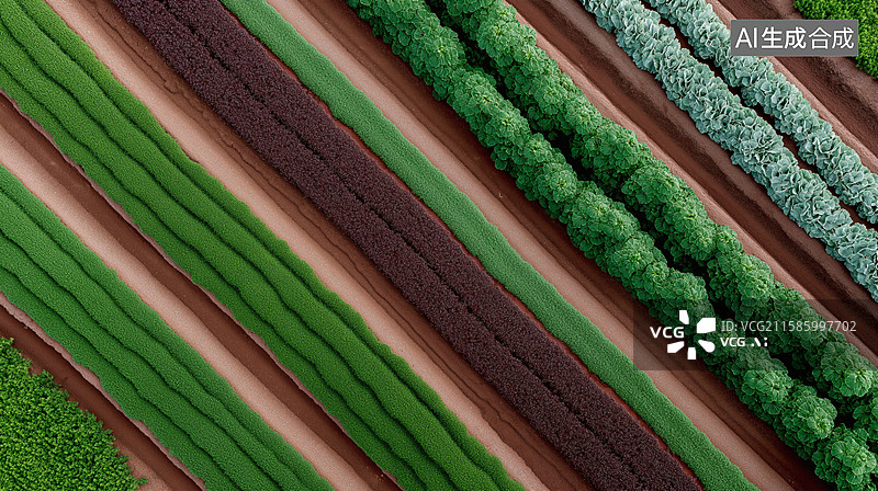 【AI数字艺术】农田俯瞰：色彩缤纷的田垄图片素材