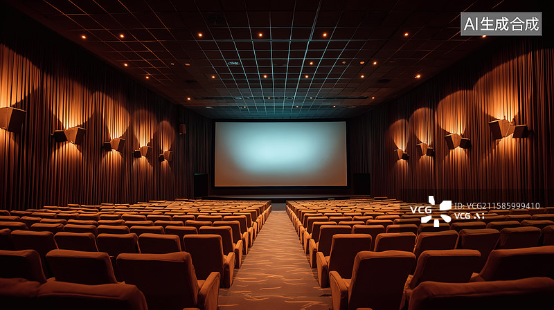 【AI数字艺术】电影院内部：灯光与座椅的完美搭配图片素材