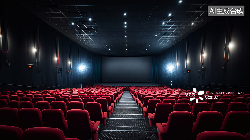 【AI数字艺术】电影院内部：灯光与座椅的完美搭配图片素材