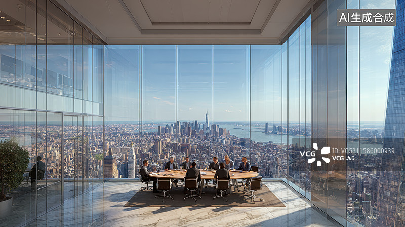 【AI数字艺术】高层会议室俯瞰城市全景图片素材