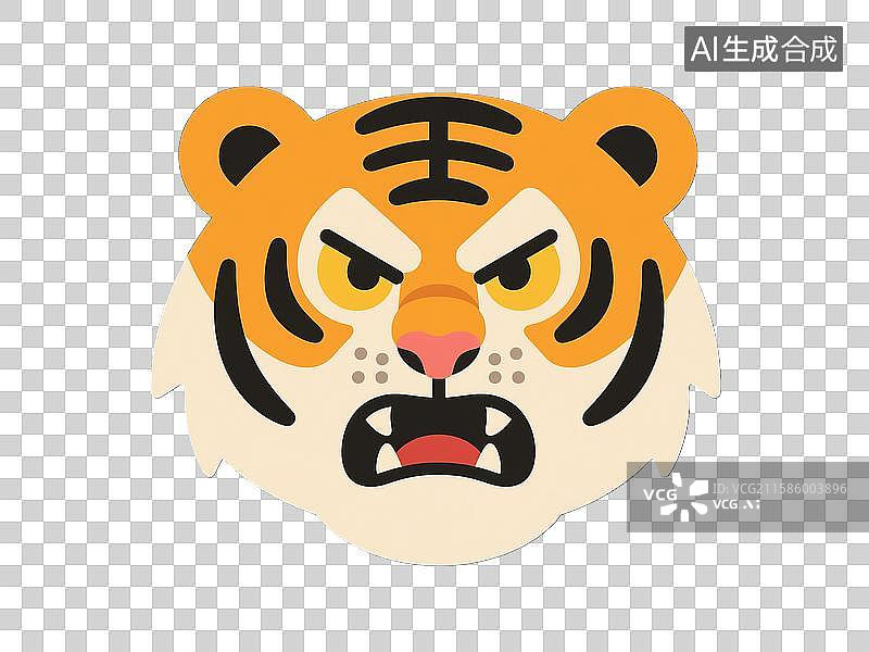 【AI数字艺术】简洁扁平风格的愤怒虎表情插画图片素材