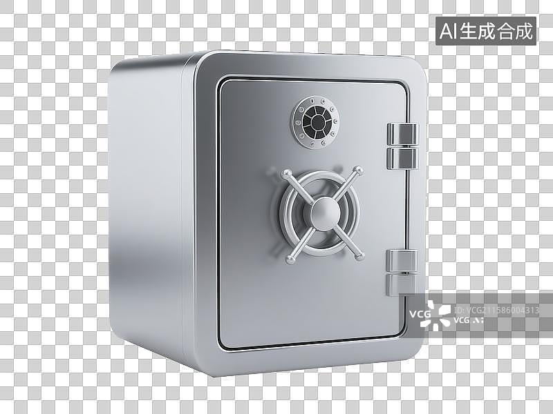 【AI数字艺术】银灰色金属光泽3D渲染保险箱图片素材