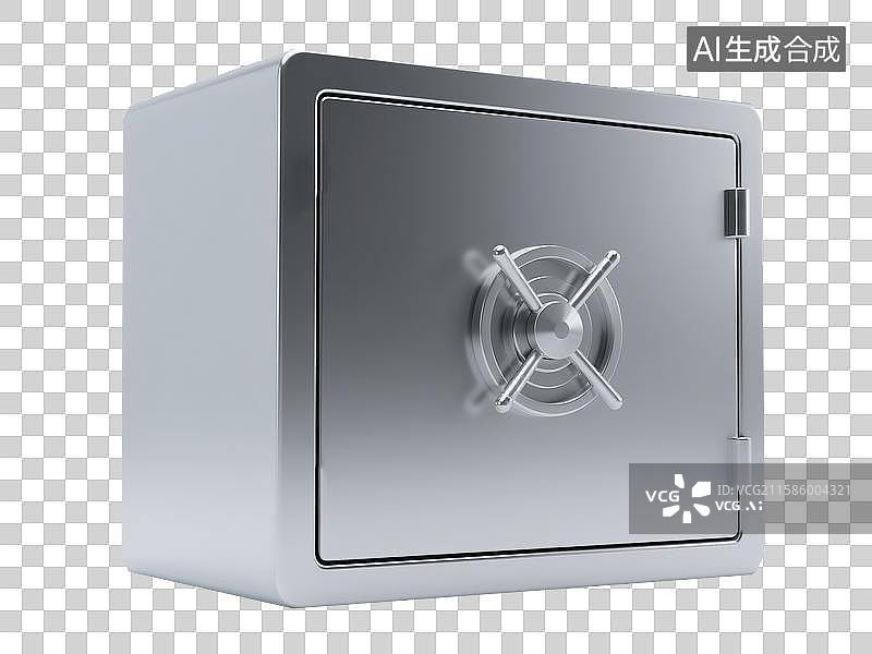 【AI数字艺术】银灰色金属光泽3D渲染保险箱图片素材
