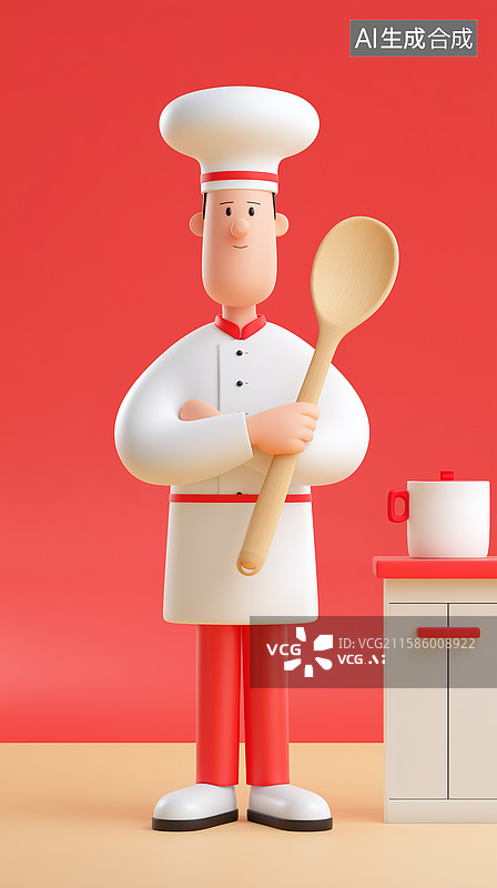 【AI数字艺术】3D卡通厨师人物形象图片素材