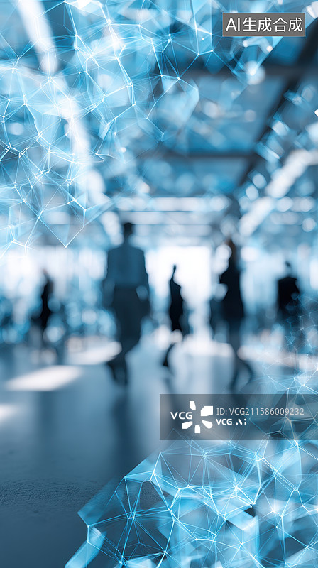 【AI数字艺术】科技网络背景下的模糊人群图片素材