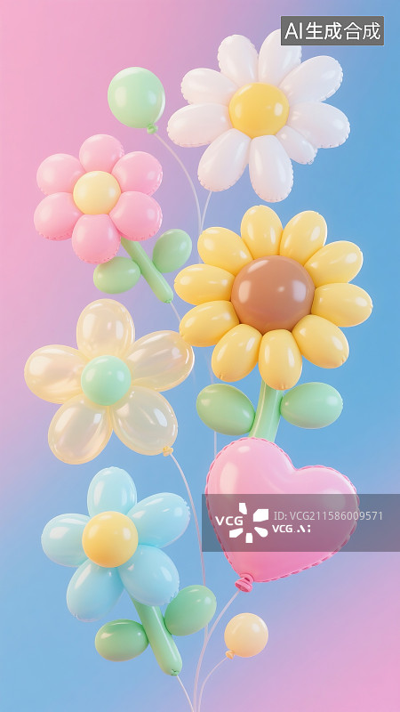 【AI数字艺术】插画,庆祝,装饰,三维图形,花,夏天,节日,春天,海报,C4D软件,生日,聚会,气球,叶子图片素材