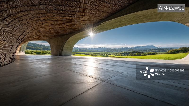 【AI数字艺术】产品展台城市天际线和无人的砖地，广场，智慧城市，科技城市，城市地标建筑，建筑背景，室内空间，建筑空间图片素材