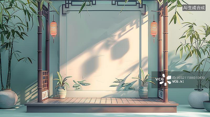 【AI数字艺术】禅意空间中的宁静之美  中国风竹子产品展台背景  创意竹林展台背景图片素材