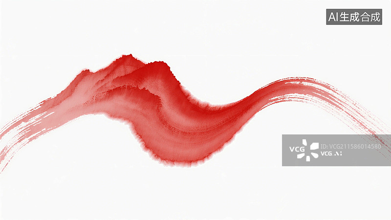 【AI数字艺术】红色水彩笔触在白色背景上形成波浪状图案图片素材