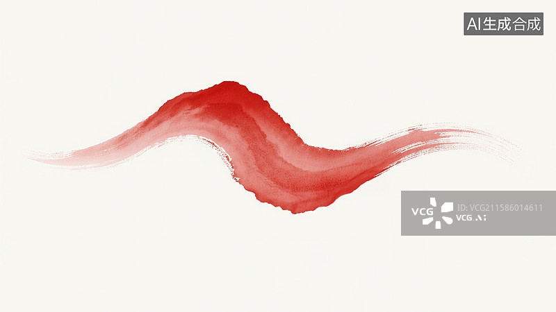 【AI数字艺术】红色水彩笔触在白色背景上形成波浪形山峰图案图片素材