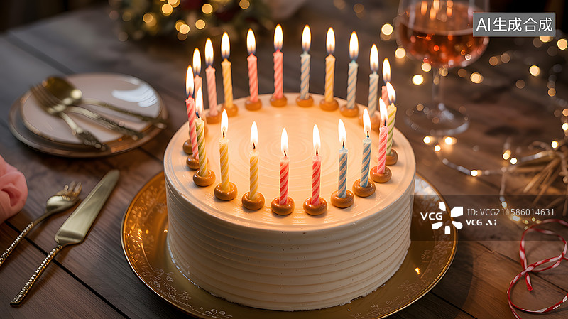 【AI数字艺术】生日蛋糕上的蜡烛图片素材
