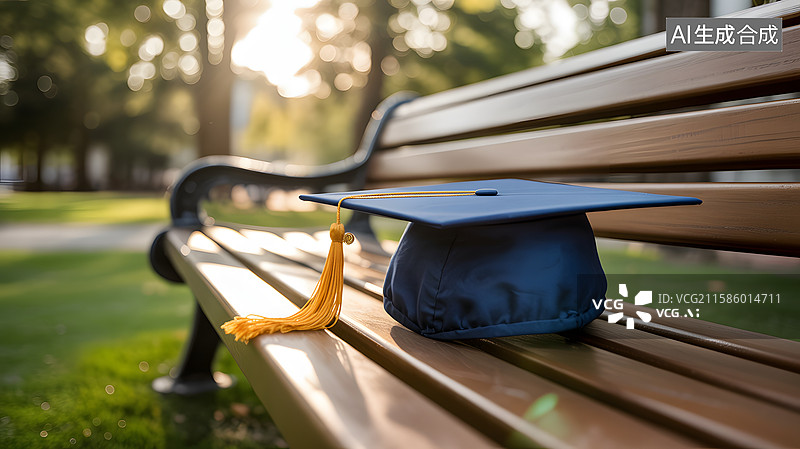 【AI数字艺术】毕业帽放在长椅上图片素材