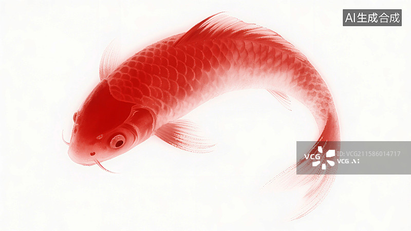 【AI数字艺术】红色锦鲤在水中优雅游动，鳞片清晰可见，尾巴轻盈飘逸图片素材
