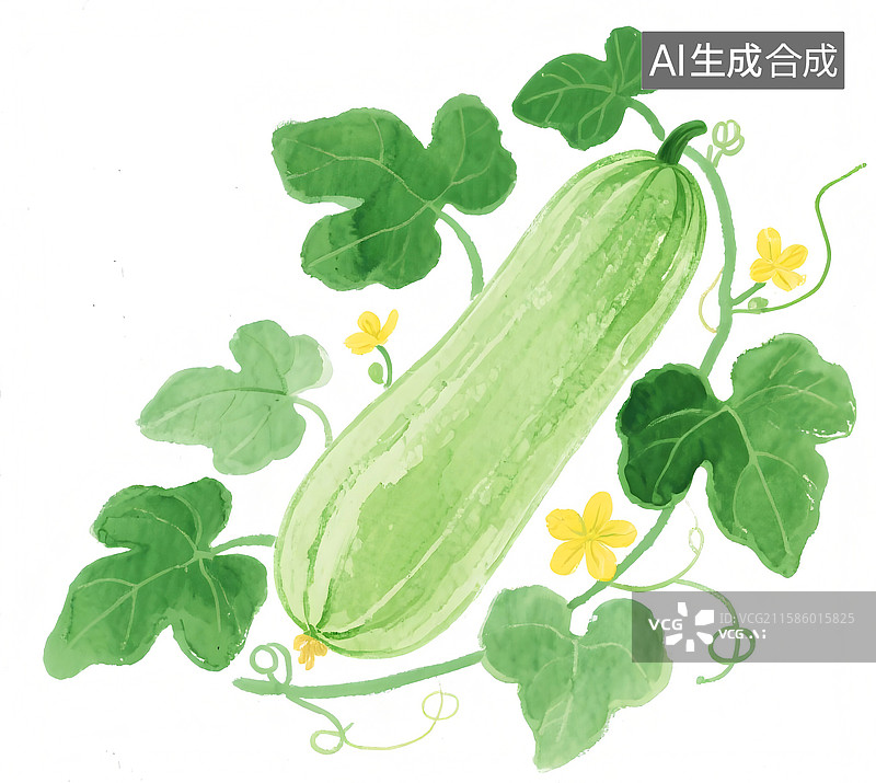 【AI数字艺术】丝瓜藤蔓植物插画图片素材