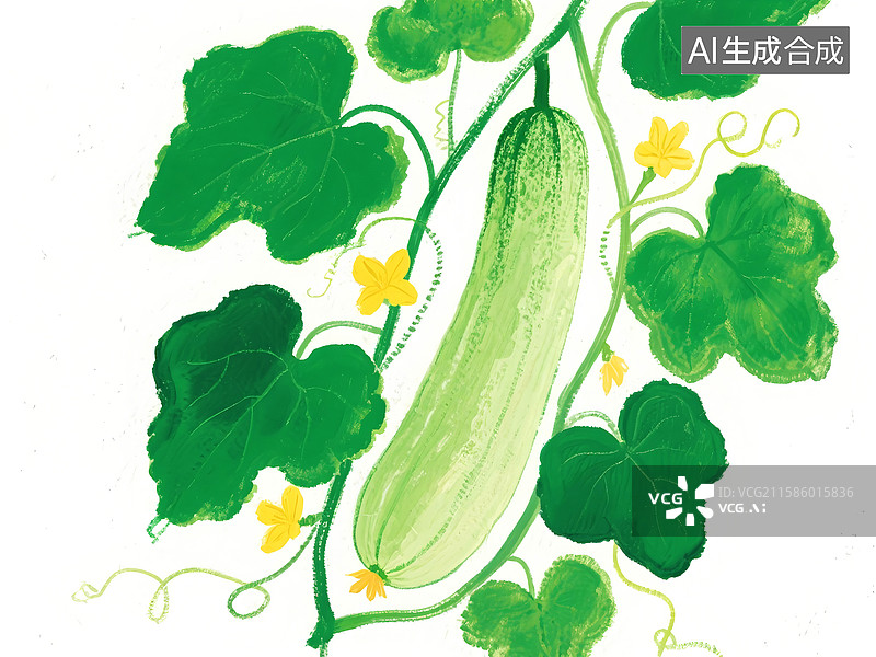 【AI数字艺术】丝瓜藤蔓植物插画图片素材