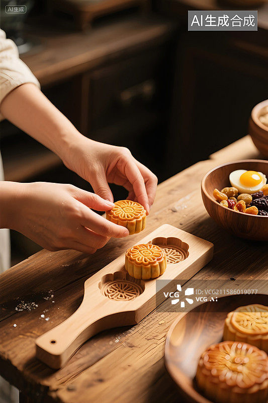 【AI数字艺术】中秋节，蛋黄月饼制作过程图片素材