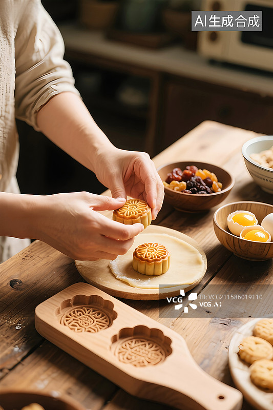 【AI数字艺术】中秋节，蛋黄月饼制作过程图片素材