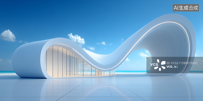 【AI数字艺术】现代建筑与自然景观的完美融合图片素材