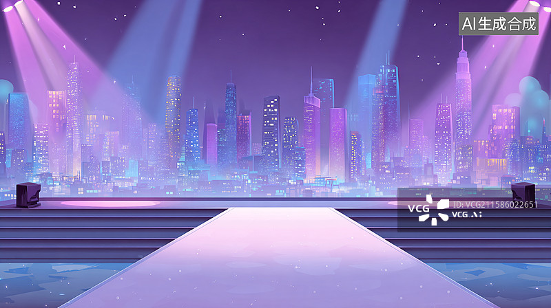 【AI数字艺术】赛伯朋克舞台聚光灯背景图片素材