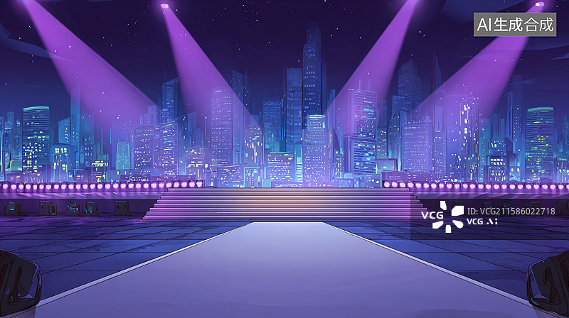 【AI数字艺术】赛伯朋克舞台聚光灯背景图片素材