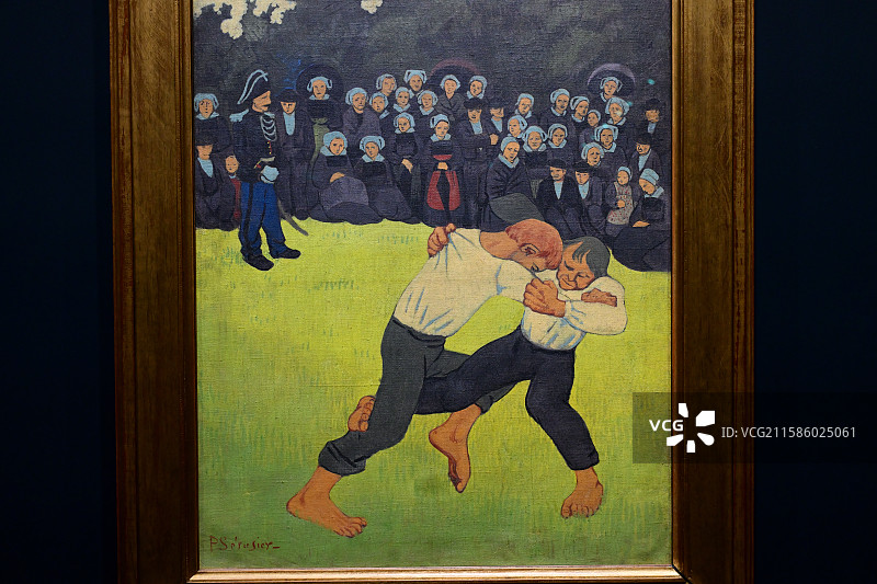 《布列塔尼式摔跤》，保罗•塞律西埃 1890—1891年，布面油画，巴黎奥赛艺术瑰宝，浦东美术馆图片素材