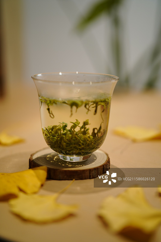 绿茶浸泡过程特写图片素材
