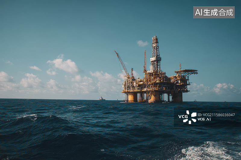 【AI数字艺术】海洋中的大型石油钻井平台图片素材