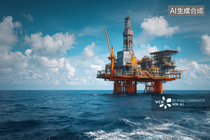 【AI数字艺术】海洋中的大型石油钻井平台图片素材