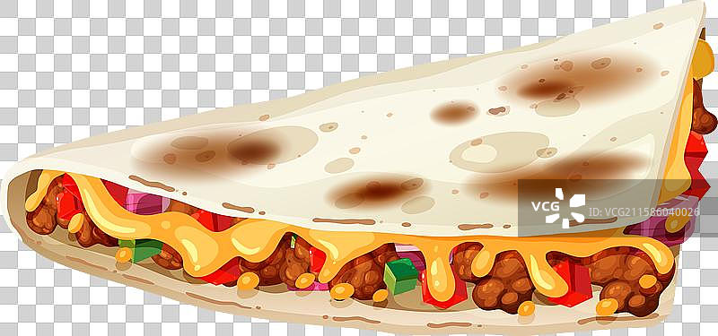 奶酪馅饼卷饼，配以丰富多彩的食材图片素材