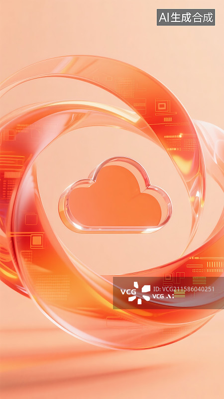 【AI数字艺术】3D渲染橙色抽象云计算云储存科技感背景图片素材