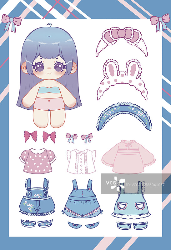 背带裤棉花娃娃换装贴纸图片素材