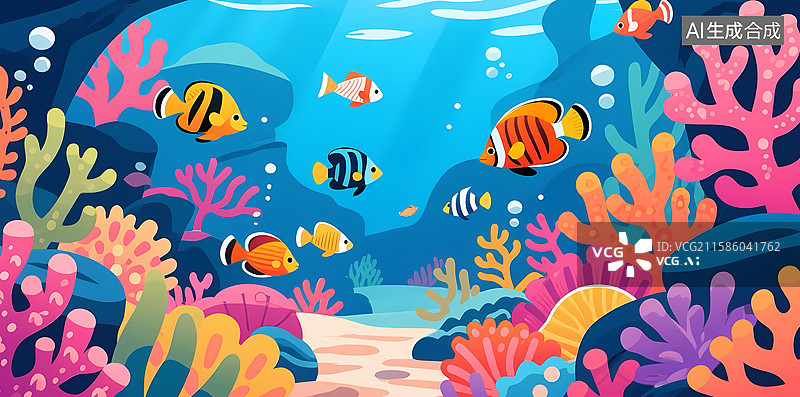 【AI数字艺术】海底世界：色彩斑斓的珊瑚与热带鱼图片素材