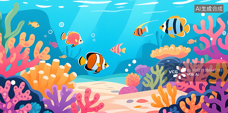 【AI数字艺术】海底世界：珊瑚与热带鱼图片素材