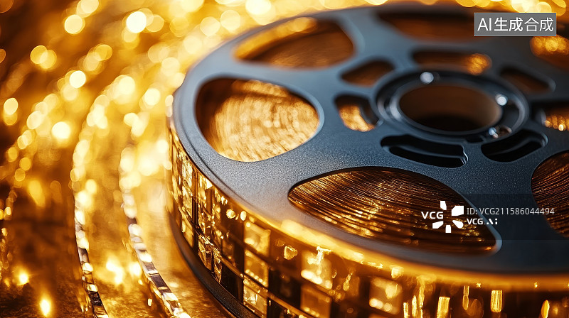 【AI数字艺术】金色电影胶片卷轴录像带背景图片素材