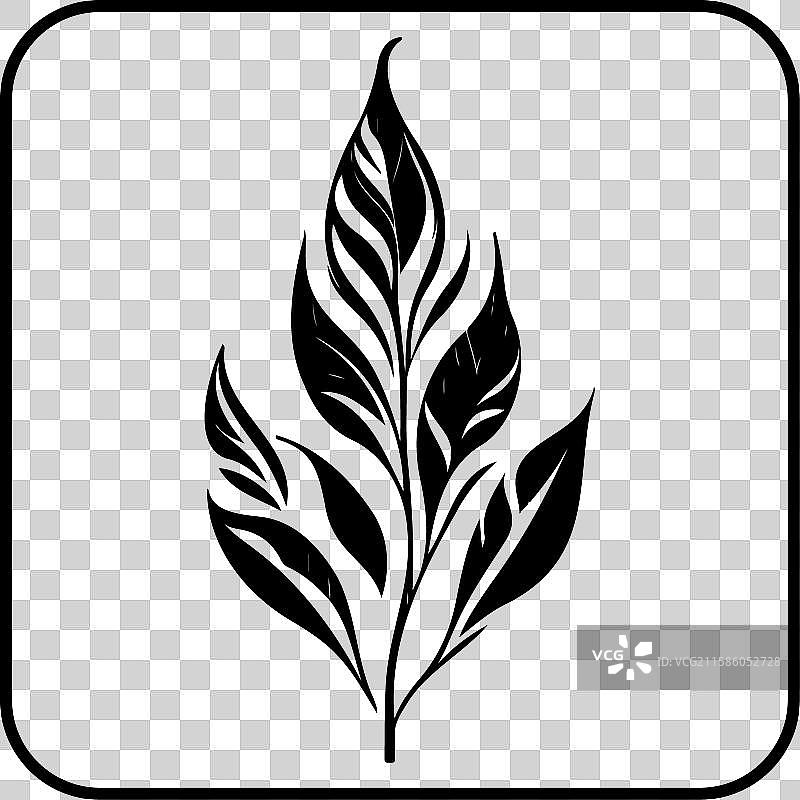 新艺术风格的叶子元素图标，黑色边框图片素材