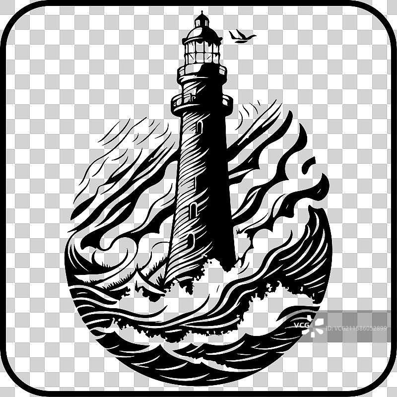 海中灯塔图标边框图片素材