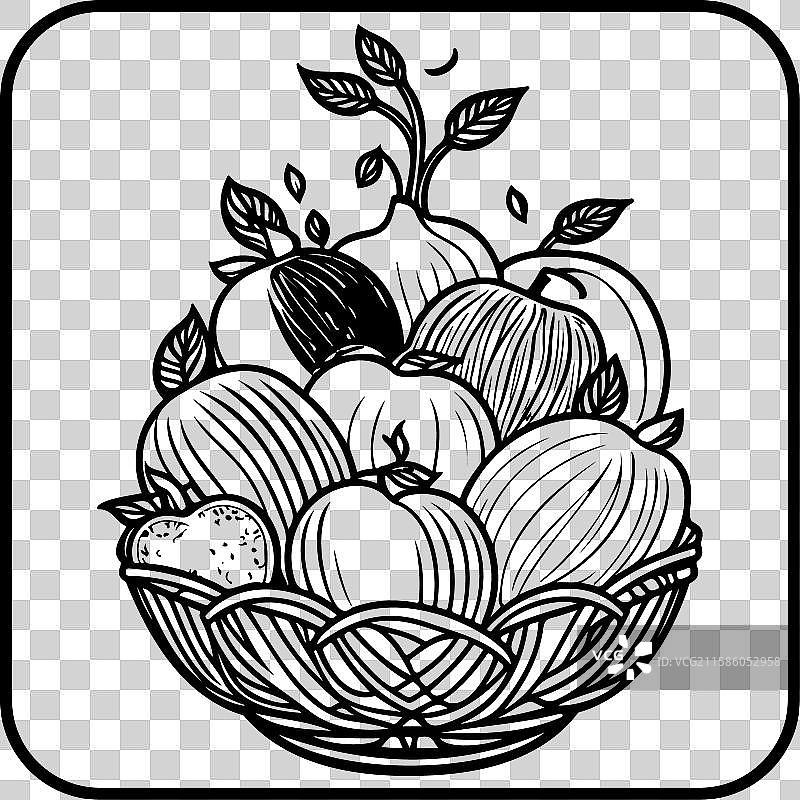 涂鸦素描艺术水果篮手势图标边框图片素材