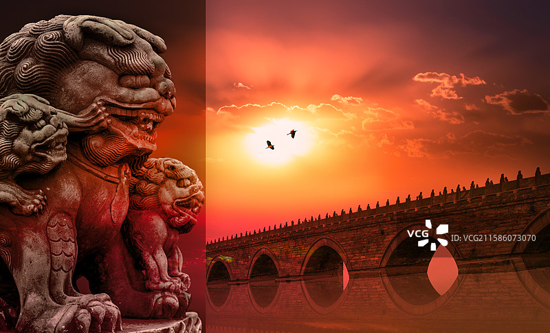 卢沟桥与石狮子特写图片素材