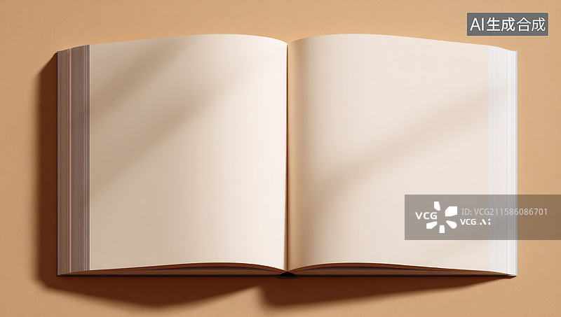 【AI数字艺术】米色背景上翻开的空白书本图片素材