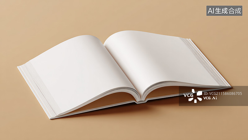 【AI数字艺术】米色背景上翻开的空白书页图片素材