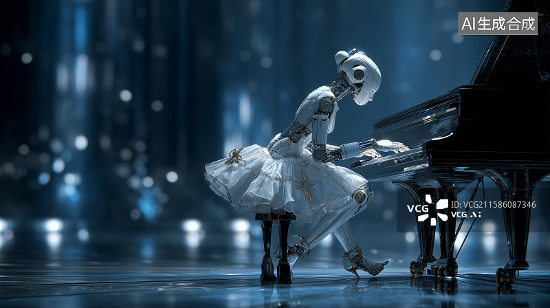 【AI数字艺术】机械舞者弹奏钢琴图片素材