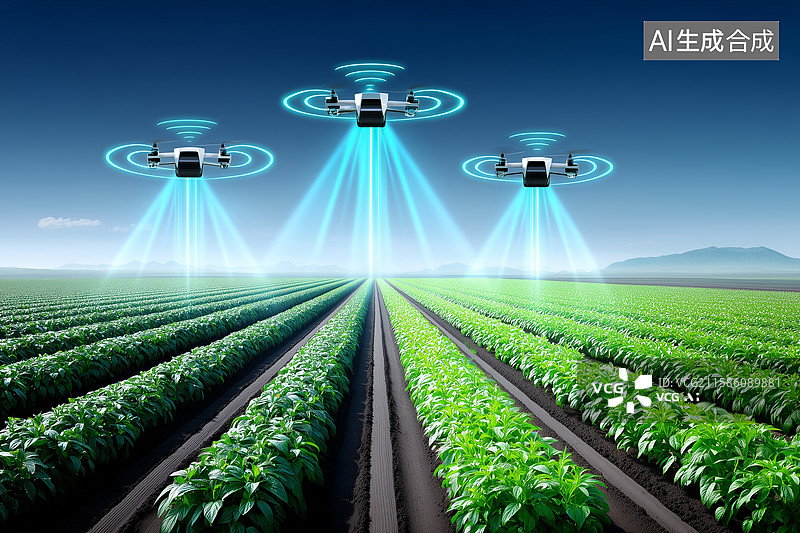 【AI数字艺术】无人机扫描农田低空经济概念图图片素材